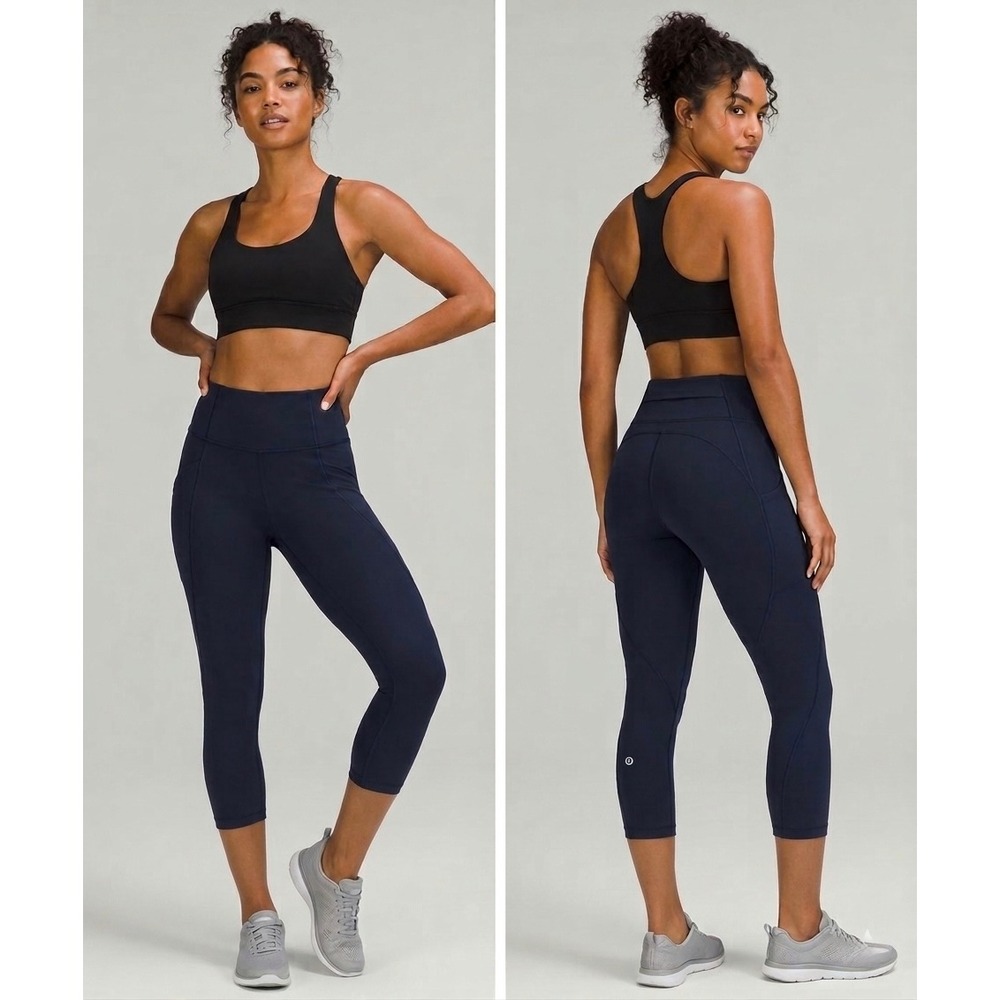Lululemon Speed Up High Rise Crop 21 Navy Blue Running Leggings Pockets Size 2‎